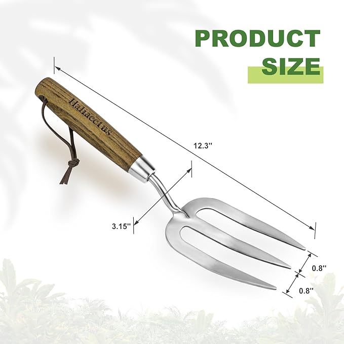 Garden Hand Fork, Hand Weeding Fork with Sharp Tine for Easy Uprooting Large Weeds, Stainless Steel Garden Fork, Comfortable Grip Wood Handle Hand Fork for Fast Weeding, Loosening Soil and Composting