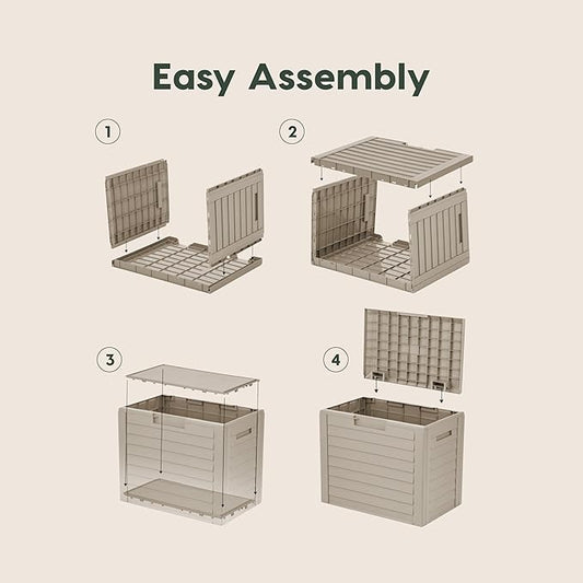 IRIS USA 35-Gallon Outdoor Deck Delivery Storage Box, Lockable & UV-Protected, Weather-Resistant Patio Storage for Cushions, Garden Tools & Packages, Waterproof Resin, Durable & Stylish Design - Beige