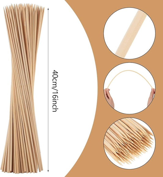 150PCS 16" Bamboo Skewers Sticks for Barbecue Smores Marshmallows Chocolate Fountain Plant Stakes Fruit and Crafting,Φ=4mm