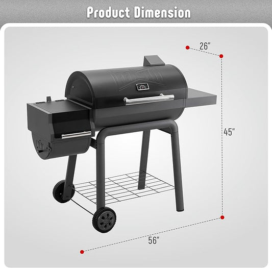 30'' Outdoor Charcoal Grills with Cover, BBQ Grill with Offset Smoker and Side Table, 832 Sq. In. Heavy-Duty for Outdoor Backyard, Patio and Parties, Black