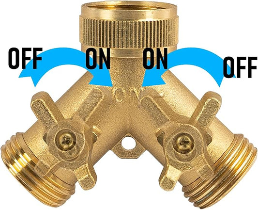 Hourleey Brass Garden Hose Splitter (2 Way), Solid Brass Hose Y Splitter 2 Valves with 2 Extra Rubber Washers (4 Pack)