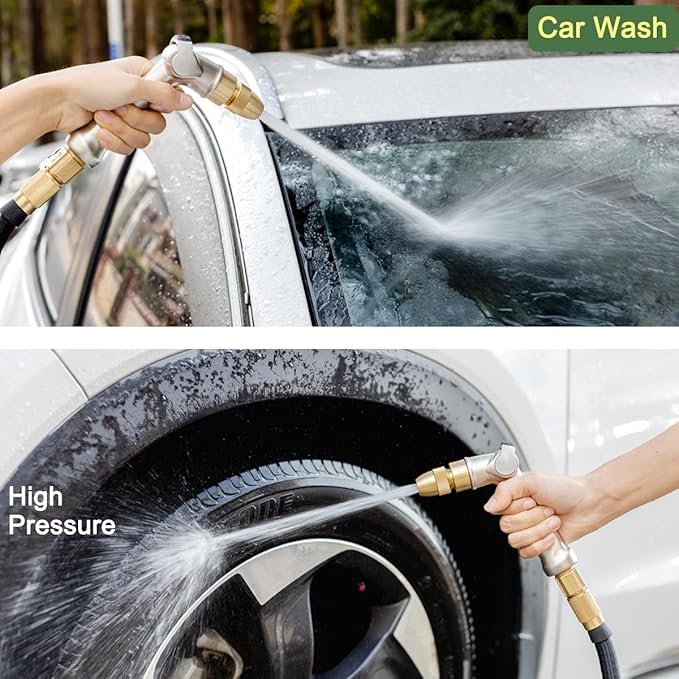 FANHAO Professional Heavy Duty Garden Hose Nozzle, 100% Metal Thumb Control Water Nozzle with Brass Tip, High Pressure Adjustable Water Hose Sprayer for Lawn & Plant Watering, Car & Pet Washing