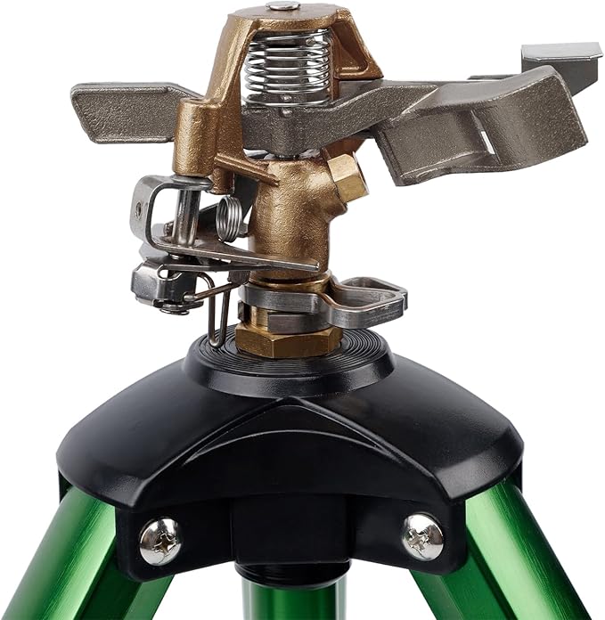 Biswing Impact Sprinkler Head on Tripod Base, Heavy Duty Lawn Sprinklers, 360 Degree Large Area Irrigation, Metal Sprinkler Nozzle & Solid Alloy Metal Extension Legs Flip Locks, 2 Pack