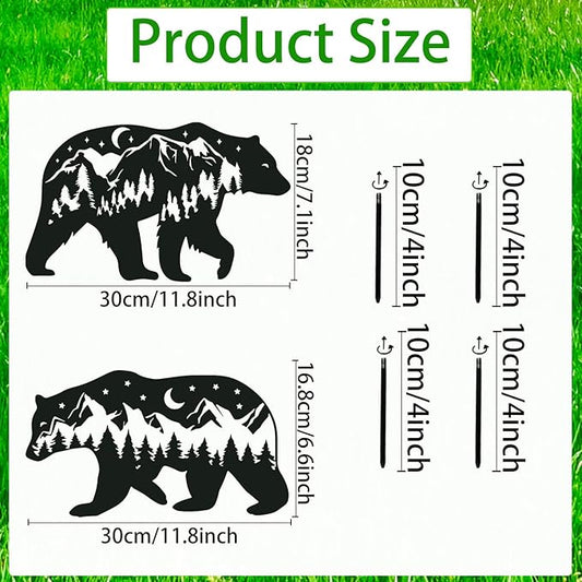 Bear Metal Garden Stakes Yard Decor, 3PCS Bear Black Silhouette Outdoor Garden Decor for Yard Art, Outside, Lawn Ornaments