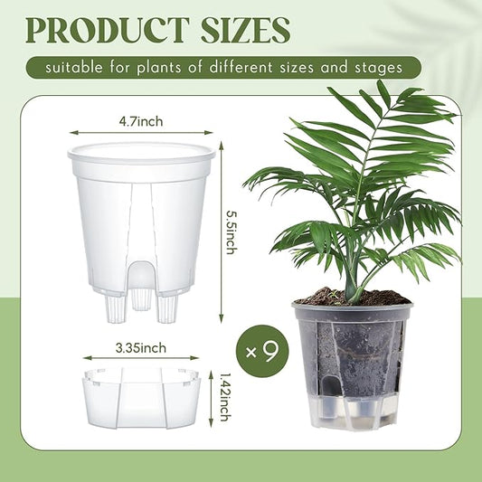 9 Pcs Self Watering Pots for Indoor Plants with Deep Reservoir and High Drainage Holes for Outdoor Plants and Flowers, Bare Root Planter (4.72'',Clear)