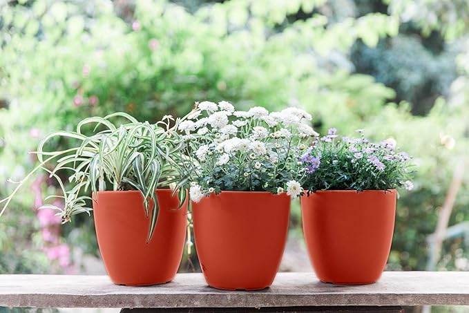 GARDENIX DECOR Self Watering Pots for Indoor Plants 3 Pack - Flower Pot with Water Level Indicator for Plants, Grow Tracking Tool - Self Watering Planter Plant Pot - Coco Coir - Terracota