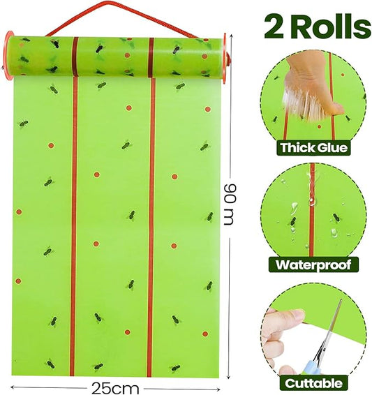 Qualirey Giant Sticky Fly Traps, Fly Strips for Indoor Outdoor Hanging Flying Tapes Non Toxic Ribbon Fruit Gnat Killer for Mosquito Plants House Horse Stable(30 ft,Fluorescent Green,10 Pcs)