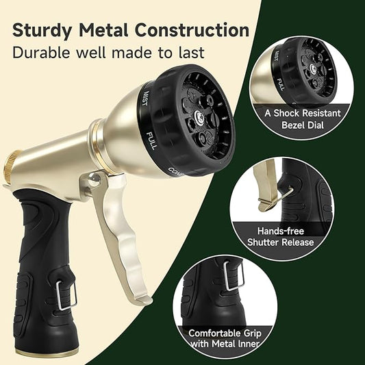 ARXIVE Garden Hose Nozzle,Heavy Duty High Pressure Hand Sprayer,100% Metal Water Hose Sprayer Nozzle with 7 Spray Patterns for Watering Garden,Lawns,Car Washing and Pet Washing
