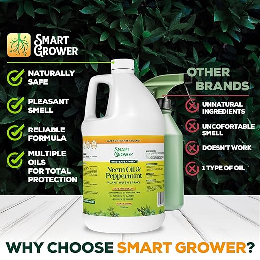 Neem Oil Spray for Plants with Peppermint Oil, Natural Plant Wash Made for Indoor and Outdoor Plants Smart Grower 128oz Gallon Refill Ready to Use Spray