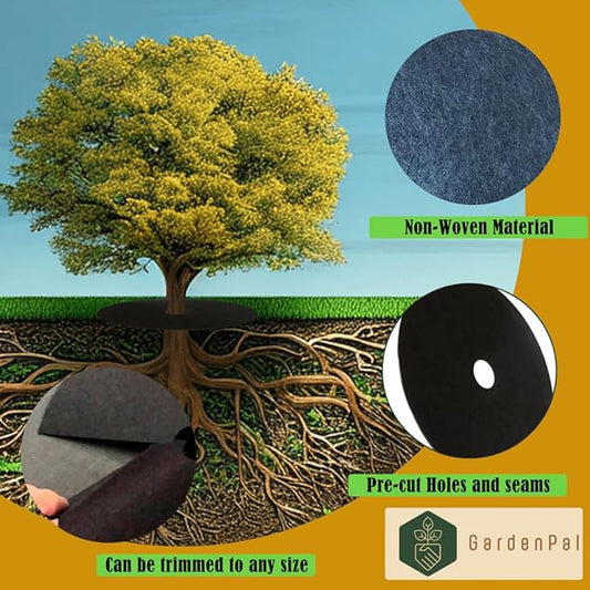 GardenPal 10-Pack 24.4inch Non-Woven Tree Ring, Weed Barrier Fabric, Degradable & Reusable Tree Mulch Ring for Landscaping Weed Control Root Protection, Tree Protector Mat, Reusable Tree Weed Barrier