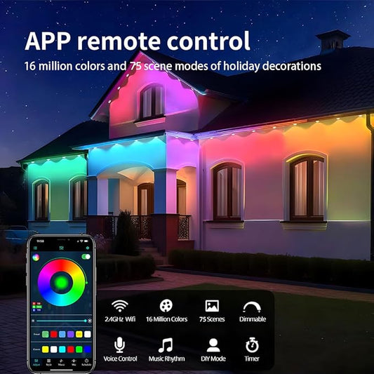 Permanent Outdoor Light,100ft with 72 LED Eaves Lights,Smart RGB Outdoor Lights with 75 Scene Modes,IP67 Waterproof,for Halloween Decorations,Christmas,Party,with App and Remote