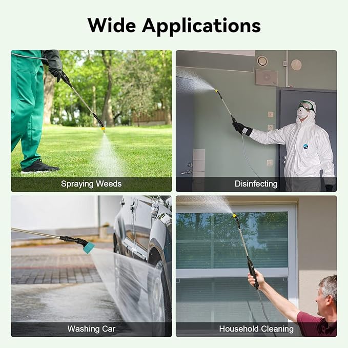 TOOVEM Electric Garden Sprayer, Portable Battery Powered Watering Wand, Rechargeable Plant Spray Mister with Telescopic Wand, 3 Adjustable Nozzles and 10ft Water Hose for Yard Lawn Weeds Plants