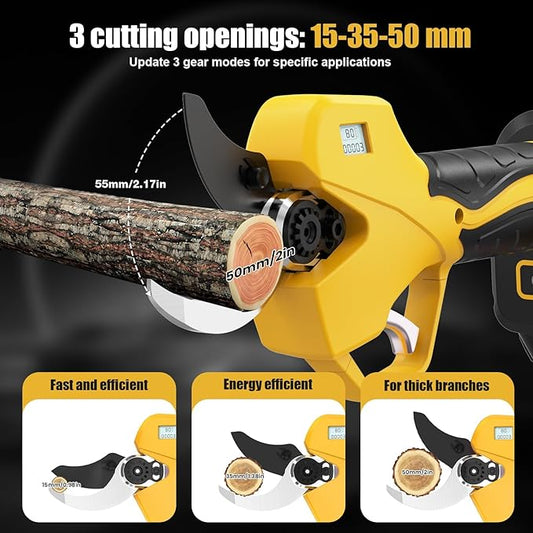 Electric Pruning Shears Cordless with 8FT Pole, Max Cutting Diameter 2 inch(50mm), 21V 2*2Ah, 1000w Brushless Motor, Working time 6-10 h, Electric Pruning Shears Suitable for Gardens, Orchards, Farms