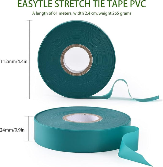 Stretch Tie Tape, 1” Wide 200FT Reusable Garden Plant Ties Green Tapes for Plants, Thick Garden Vinyl Stake Ribbon for Branches Flowers Tomatoes Indoor Outdoor Greenhouse