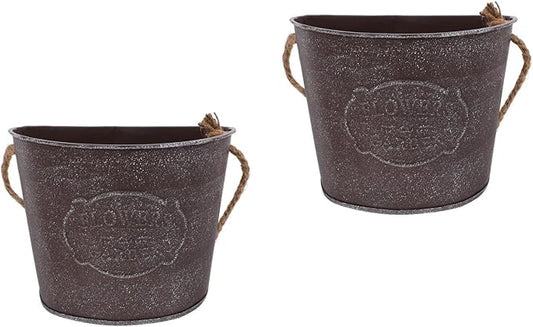 GANAZONO 2pcs Tin Wall Hanging Flower Pot Fence Decor Hanging Baskets for Plants Fence Planters for Outdoor Plant Holder Iron Wall Mounted Planter Grey Jug