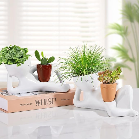 Face Planters Head, Funny Succulent Garden Pots,Cute Planters for Indoor Plants, Double Flower Pot with Drainage for Plant Lovers Gift (red)