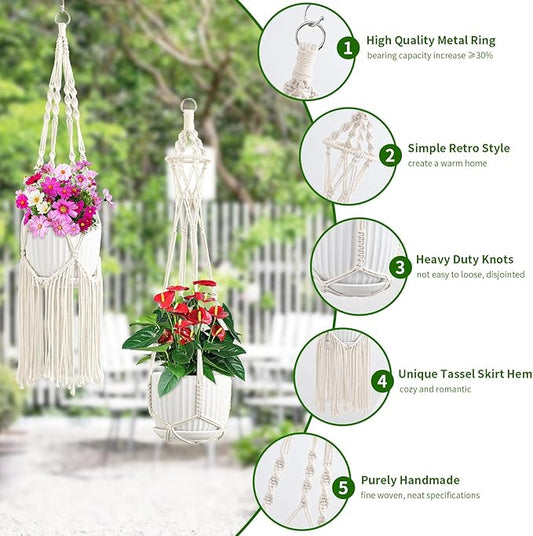 Macrame Plant Hangers, 6Pack Hanging Planters for Indoor Plants w/ 6 Set Hangers Kit Handmade Macromay Plant Hangers Indoor Flower Pots Holder Stand for Boho Home Décor (POTS NOT Included)