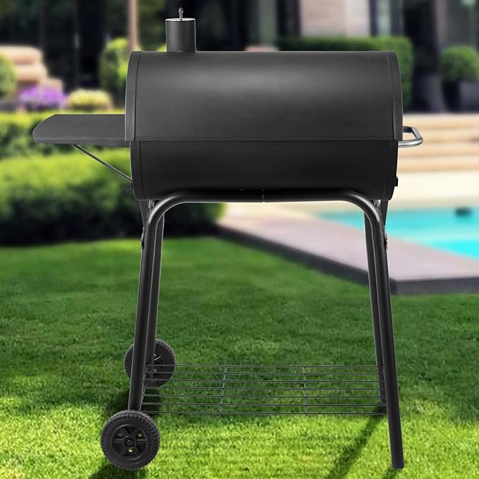 Charcoal Grills Outdoor BBQ Grill 30INCH Barrel Charcoal Grill with Side Table, 627 Square Inches, Outdoor Backyard Camping Picnics, Patio and Parties, Black by DNKMOR