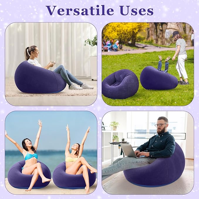 Realspring Inflatable Bean Bag Chairs Outdoor Blow up Camping Chairs Inflatable Lazy Sofa Folding Portable Bean Bag Loungers Couch for Movie Night(Blue,2 Pcs)
