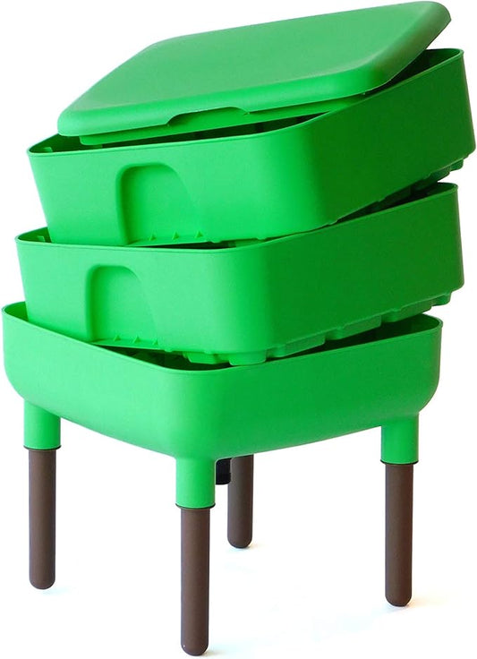 FCMP Outdoor - The Essential Living Composter, 2-Tray Worm Vermicomposter Bin (HF-LC4000v2-GRN) Green