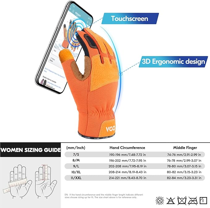 Vgo... 1-Pair Gardening Gloves Men, Safety Work Gloves, Puncture-proof, Thornproof, Touchscreen (SL7475)
