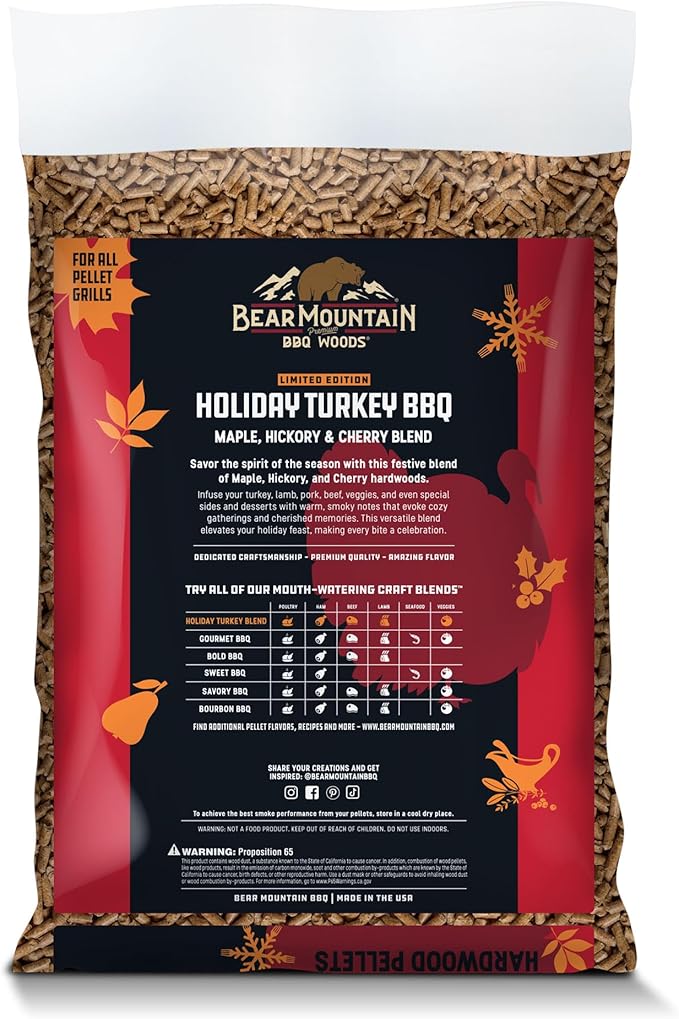 Bear Mountain BBQ Maple, Hickory & Cherry Blend Smoker Pellets, Holiday Turkey Blend, 20 Pounds