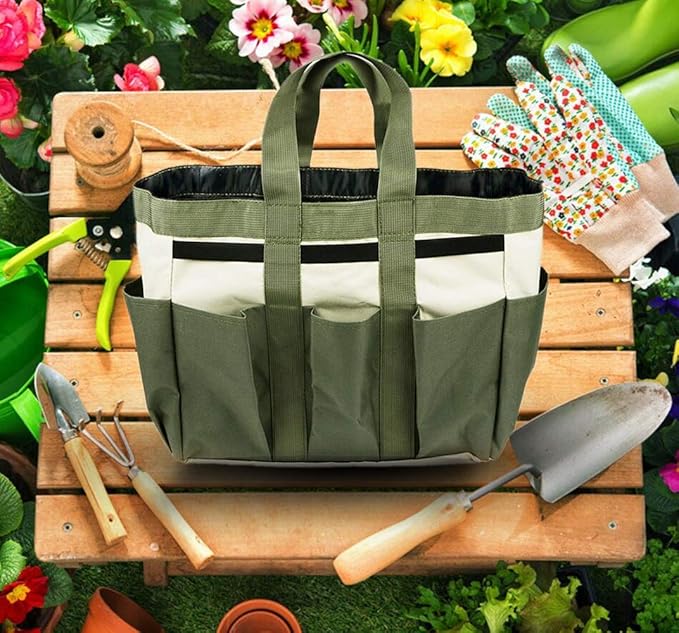 Gardening Tote Bag Garden Tool Bag with 9 Pockets Garden Tote Organizer Bag Gardening Tool Kit Holder Oxford Bag Gardening Tools Storage Organizer Tote Bag for Outdoor Garden Lawn Yard