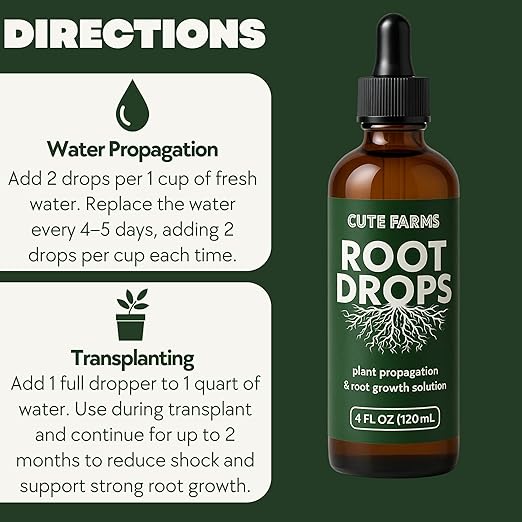Root Drops - Liquid Rooting Booster | Rapid Growth, Stronger Root System, Reduced Transplant Shock | Ideal for Water, Soil, Leca | Perfect for Indoor Plants: Pothos, Monstera, Philodendron (4 oz)