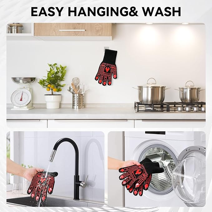 BBQ & Grill Gloves, Oven Gloves, 1472°F Silicone Oven Mitts Heat Resistant Grilling Gloves Fireproof Non-Slip for Barbecue Cooking Baking Smoking, 1-Pair Red(L)