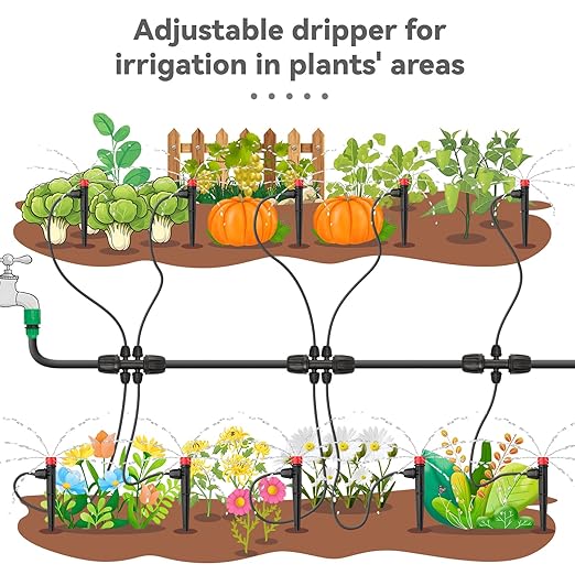 50pcs Drip Irrigation Emitters with Stake, Adjustable 360 Degree Water Flow Lock Barbed Dripper for 1/4" Drip Irrigation Tubing,Garden Irrigation Sprayer for (4-7mm) Watering System