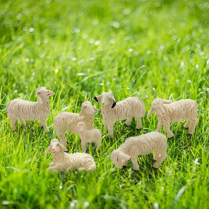 Miniature Garden Figurines Set of 6 Sheep Statues - Outdoor Decor Art for Fall Winter - Patio, Lawn, Yard Decoration - Housewarming Gift (Sheep)