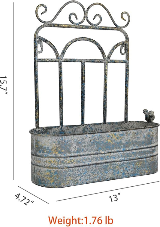 Rustic Metal Wall Planter Vintage Wall Mounted Flower Pot Distressed Wall Hanging Plant Basket Farmhouse Wall Decor for Indoor Outdoor Garden Home Yard (Gray)
