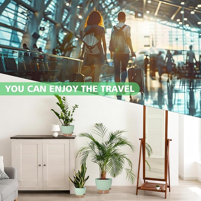 12" 10" 9" 8" Self Watering Pots with Water Level Indicator, Large Plastic Planters Set with Mesh Drainage Hole and Removable Saucer Reservoir, Big Flower Pot for Indoor Outdoor Plants (Green)