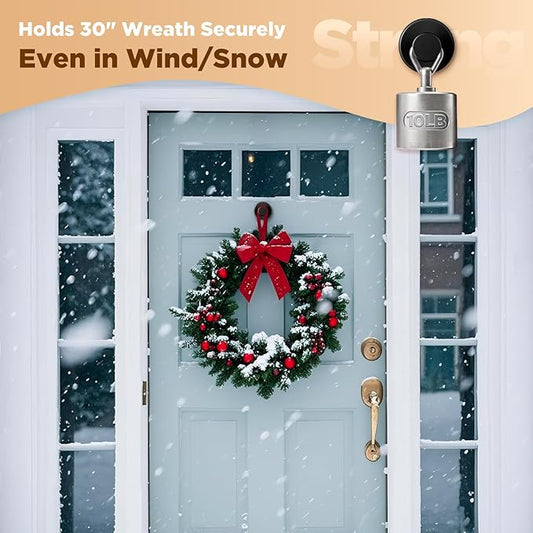 OUTXE Wreath Hanger for Front Door, Heavy Duty Suction Cup Reef Hook for Glass Window/Over Door/Outdoor, Christmas/Thanksgiving/Halloween/July 4th/Easter/Valentine/Fall/Summer/Spring (Black, 2-Pack)