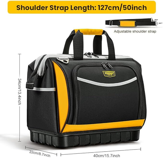 Tool Bag, Hard Bottom Professional Tool Tote, Multi-Pocket Storage with Shoulder Strap, Black and Yellow (Yellow & Black, 16 inch)