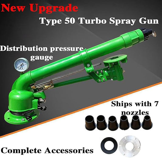 Farm Irrigation Sprinklers, 2" Impact Sprinkler with Pressure Gauge, 360° Large-Area Watering Spray, Flange Connection, for Farmland, Farm Irrigation, Industrial Dust Removal