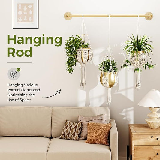 Bamworld Hanging Planters for Indoor Plants Plant Hanger Indoor Hanging Plant Rod 36.2in Window Plant Shelves Metal Rod Pot/Chains Not Included (Gold)
