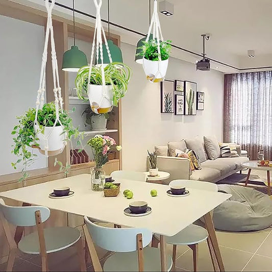 Hanging Planters with Macrame Plant Hangers for Indoor Outdoor Plants,3 Set Hanging Baskets Flower Pots Holders 35‘’/27‘’/21‘’,Self-Watering Pots 7‘’/6‘’/5.5‘’,Boho Home Decor (White)