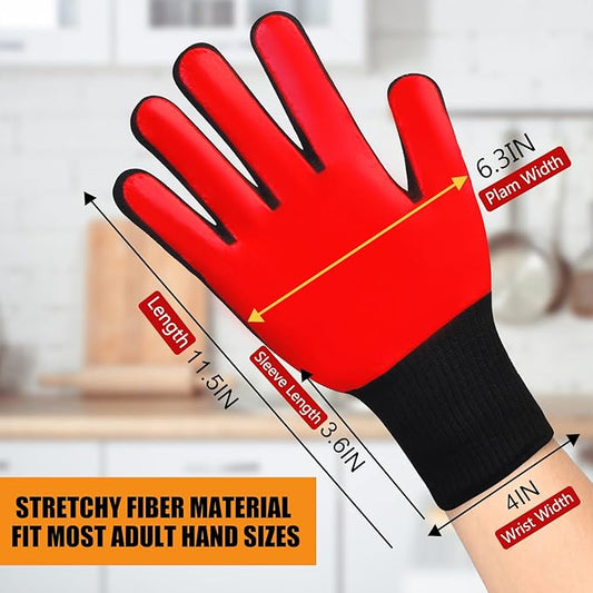 BBQ Gloves, Oven Gloves, 1472°F Extreme Heat Resistant Barbecue Gloves, Silicone Non-Slip Oven Mitts, Kitchen Gloves for Cooking, Grilling, and Baking (Red)