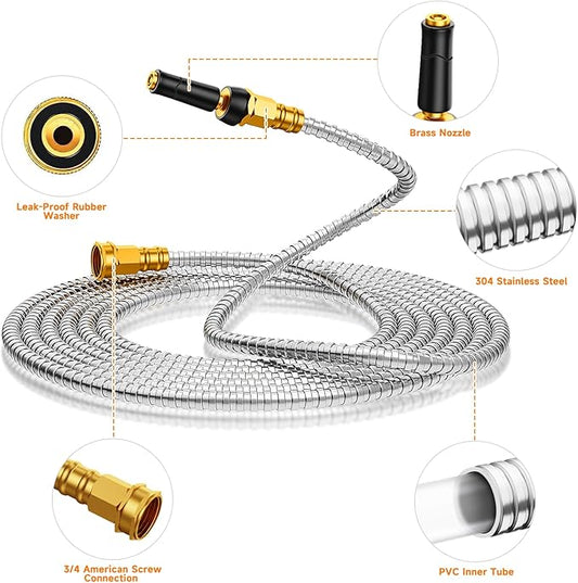 Metal Garden Hose 150 FT - 304 Stainless Steel Water Hose 150 FT - Expandable Short Flexible Garden Hose,no Kink Explosion, no Bite