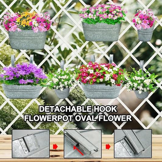 3 Pcs Metal Wall Hanging Planter Pots, Vintage Flower Pots for Railing Fence, Hanging Bucket Pots, Window Flower Plant Holder with Detachable Hooks Home Decor (Silver)