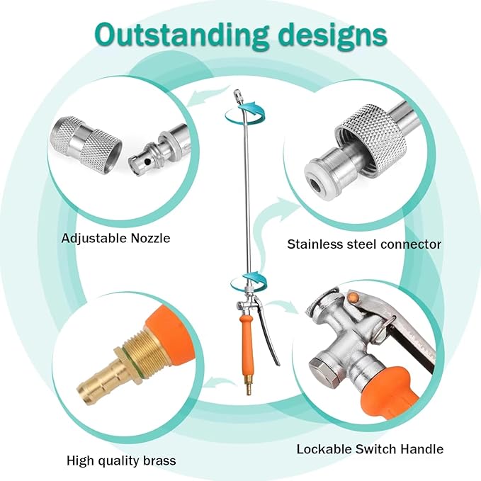 24 Inches Metal Sprayer Wand Compatible with CHAPIN,1/4" & 3/8" Brass Barbs Sprayer Wand Replacement, Stainless Steel Sprayer Wand with Shut off Valve & 2 Hose Clamps (002)