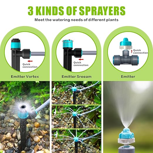 Drip Irrigation System Kit 230FT - Automatic Watering System with Quick Connector, Complete Water Irrigation System for Garden Lawn with 12mm 6mm Irrigation Tubing Adjustable Emitters