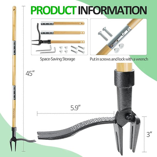 Weeder - Stand Up Weed Puller Tool with Long Handle - Real Bamboo & 4-Claw Steel Head Weeder Tool, Weeding Tool Weed Remove Tool for Lawn/Yard,Easily Remove Weeds Without Bending or Kneeling