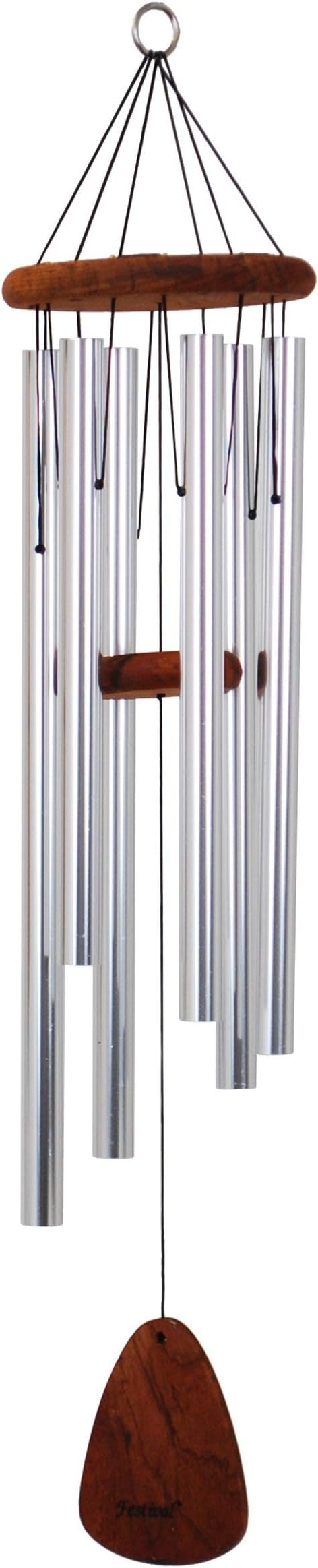 Festival 36-inch Redwood Wind Chime in Silver by Wind River for Patio, Backyard, Garden, and Outdoor décor. Made in The USA