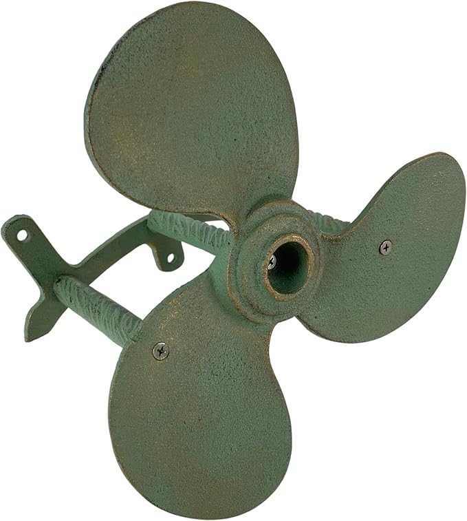 Nautical Boat Propeller Garden Hose Holder – Cast Iron with Verdigris and Bronze Finish, Wall-Mounted, 10.5" Diameter, 6" Depth, Holds 75 Feet of Hose, Decorative and Durable Outdoor Storage