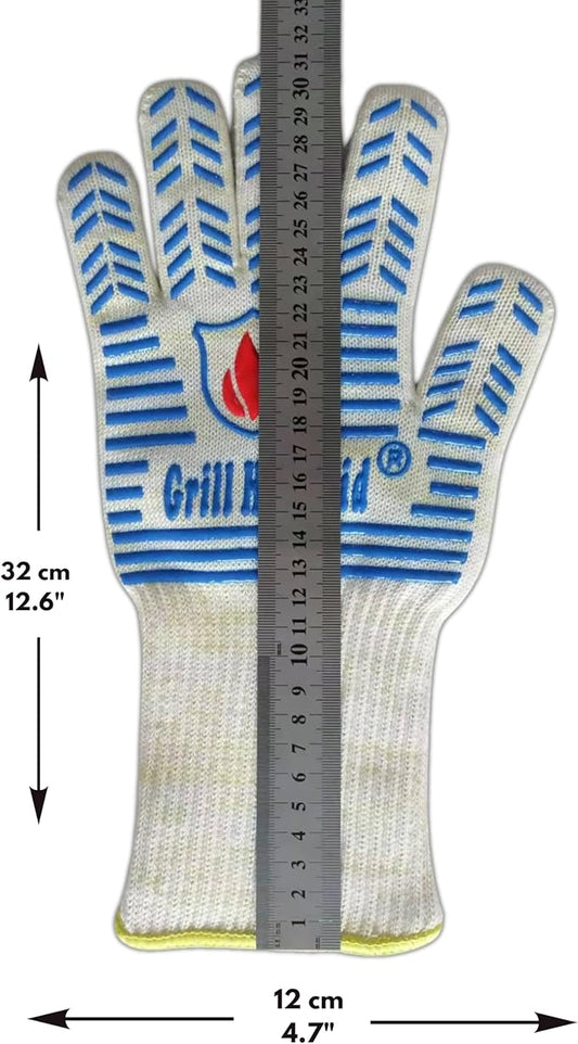 GRILL HEAT AID BBQ Grill Gloves Heat Proof for Grilling – Fireproof 1472°F Heat-Resistant Grill Mitts for Outdoor Barbecue and Smoker, Campfire, Fire Pit, Oven Glove with Fingers for Baking Pizza