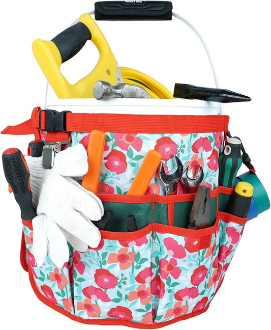 MELOTOUGH Bucket Caddy Organizer Bucket Tool Organizer for Garden Tools Fit 3.5 to 5 Gallon Bucket (Flower)