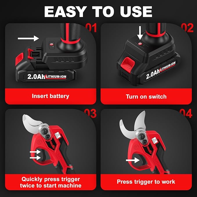 Electric Pruning Shears Cordless, 1.4" Cutting Diameter, Cordless Pruning Shear with SK5 Blades & LCD Display, Branch Cutter with 2*2.0Ah Batteries, Electric Pruners for Gardening Tree Branch