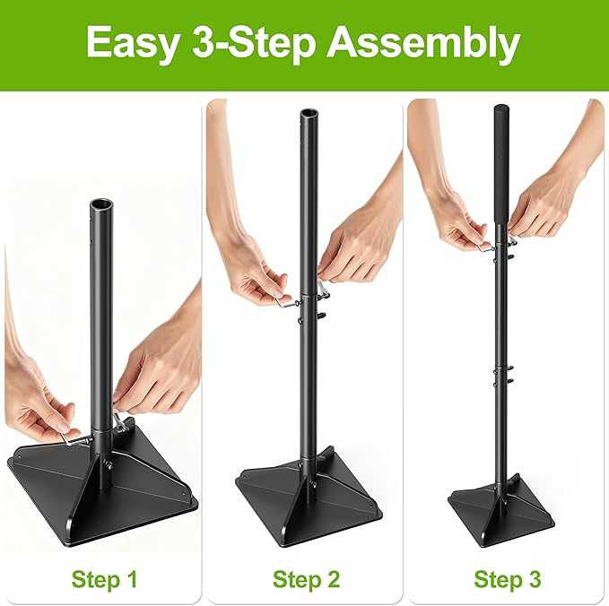 Heavy Duty Steel Tamper with Upgraded Bolts & Reinforced Base, 48" Handle with Comfortable Rubber Grip, 8×8" Plate, Easy to Assemble Hand Tamper for Soil, Gravel, Asphalt & Lawn